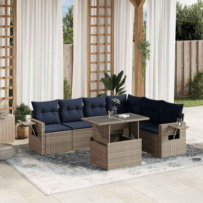 Set Divani da Giardino 7 pz con Cuscini Grigio in Polyrattan