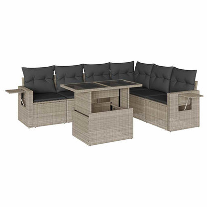 Set Divani da Giardino 7pz con Cuscini Grigio Chiaro Polyrattan | homemem39