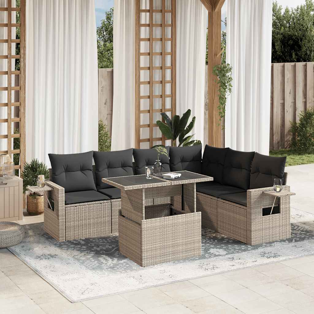 Set Divani da Giardino 7pz con Cuscini Grigio Chiaro Polyrattan | homemem39