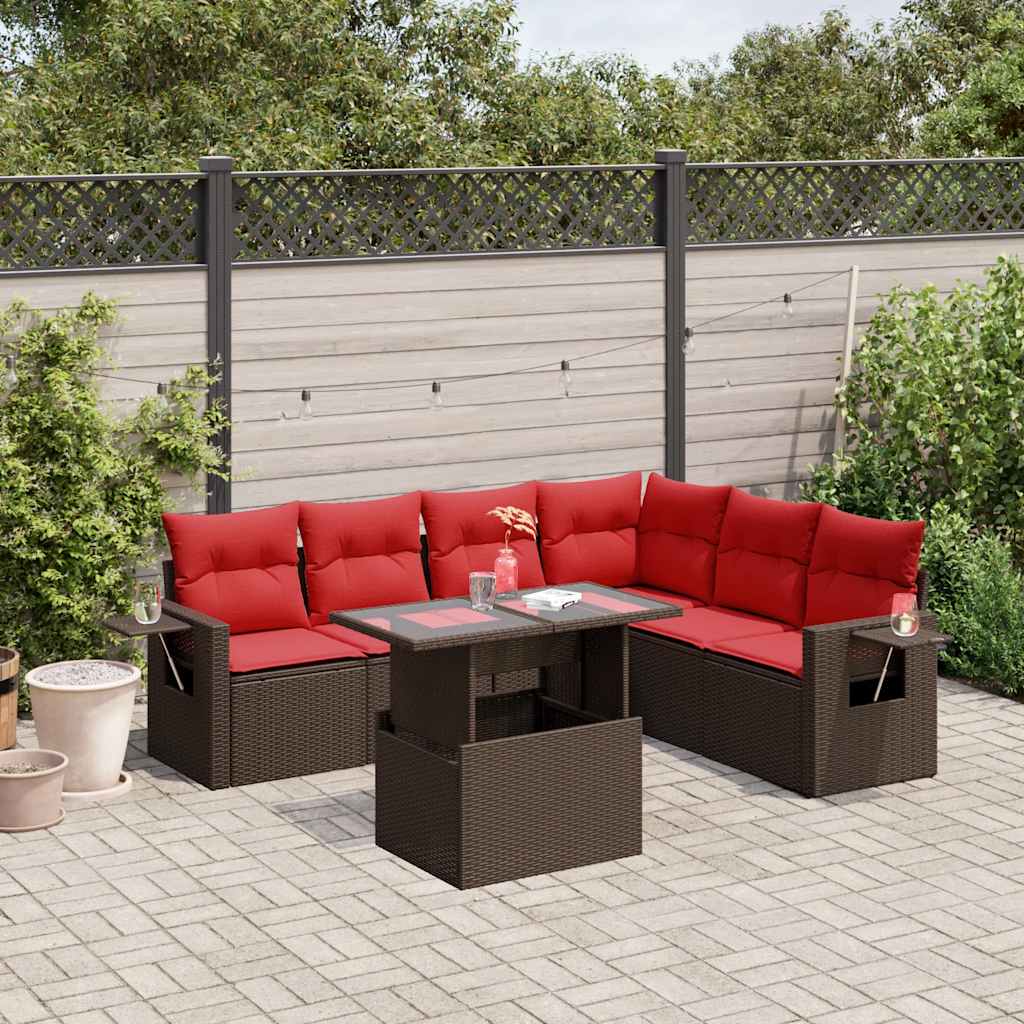Set Divani da Giardino 7 pz con Cuscini Marrone in Polyrattan | homemem39