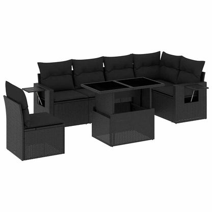 Set Divani da Giardino con Cuscini 7pz Nero Polyrattan | homemem39