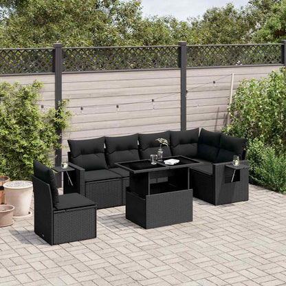 Set Divani da Giardino con Cuscini 7pz Nero Polyrattan | homemem39