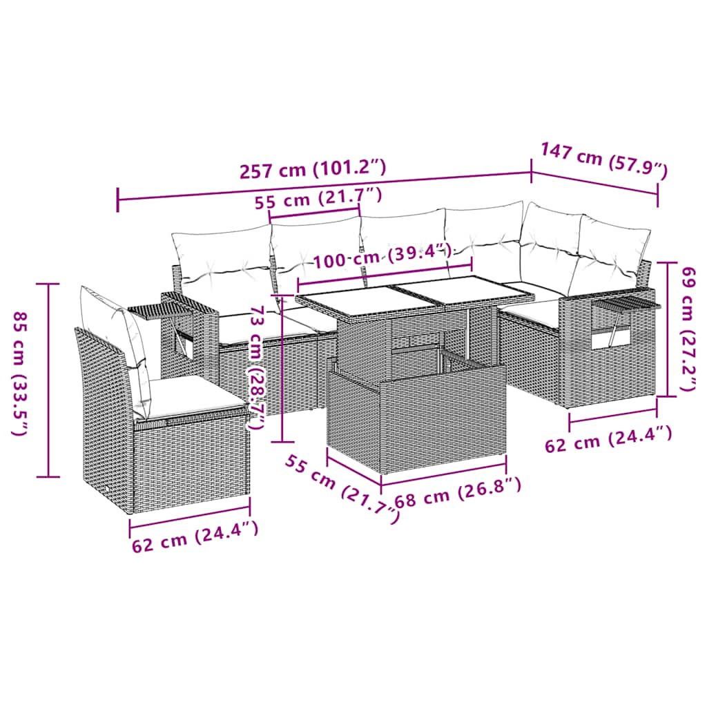 Set Divani da Giardino con Cuscini 7pz Nero Polyrattan | homemem39