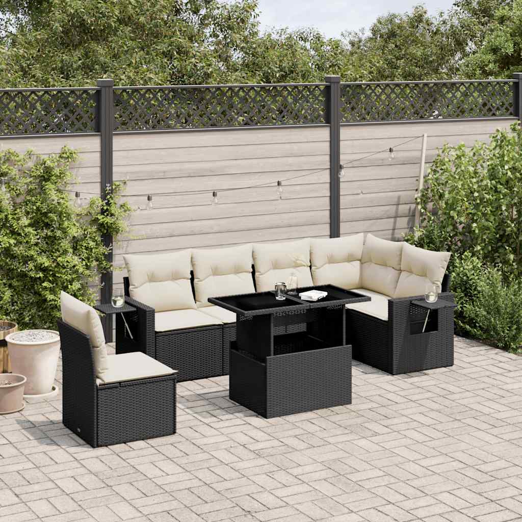 Set Divani da Giardino con Cuscini 7pz Nero Polyrattan - homemem39