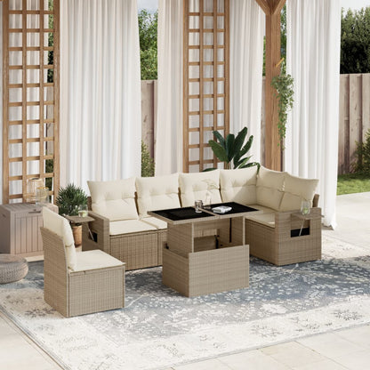 Set Divani da Giardino 7 pz con Cuscini Beige in Polyrattan - homemem39