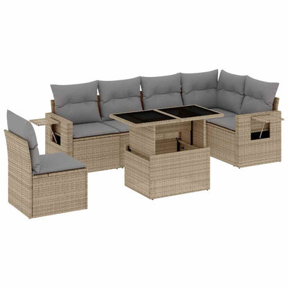Set Divani da Giardino 7 pz con Cuscini Beige in Polyrattan | homemem39