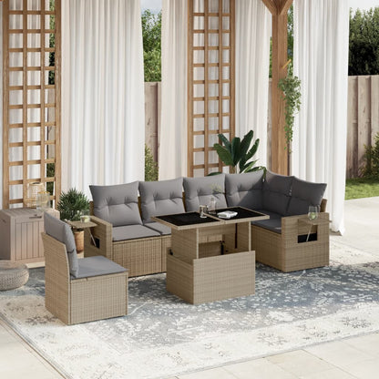 Set Divani da Giardino 7 pz con Cuscini Beige in Polyrattan | homemem39