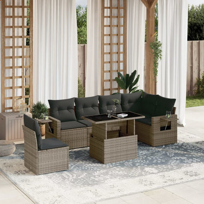 Set Divani da Giardino 7 pz con Cuscini Grigio in Polyrattan | homemem39