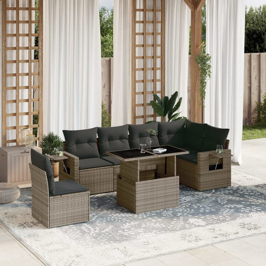 Set Divani da Giardino 7 pz con Cuscini Grigio in Polyrattan - homemem39
