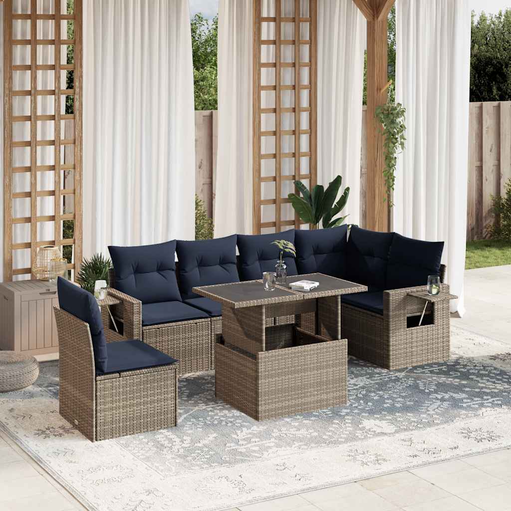 Set Divani da Giardino 7 pz con Cuscini Grigio in Polyrattan | homemem39