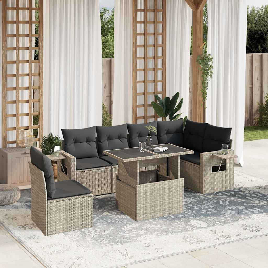 Set Divani da Giardino 7pz con Cuscini Grigio Chiaro Polyrattan - homemem39