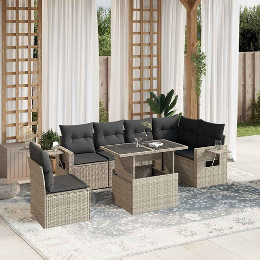 Set Divani da Giardino 7pz con Cuscini Grigio Chiaro Polyrattan - homemem39