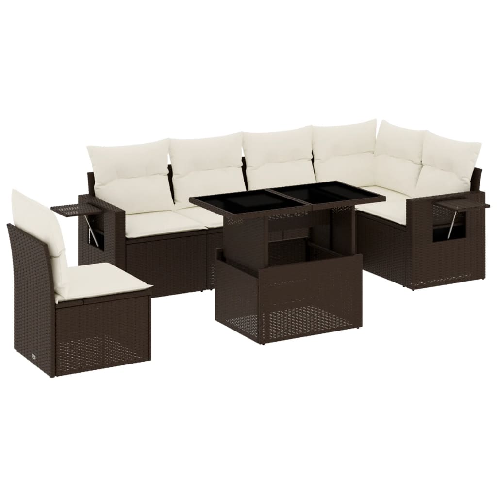 Set Divani da Giardino 7 pz con Cuscini Marrone in Polyrattan - homemem39