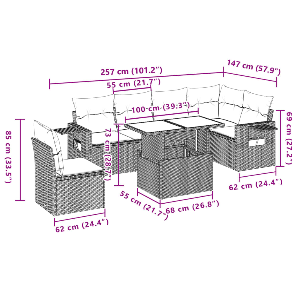 Set Divani da Giardino 7 pz con Cuscini Marrone in Polyrattan | homemem39