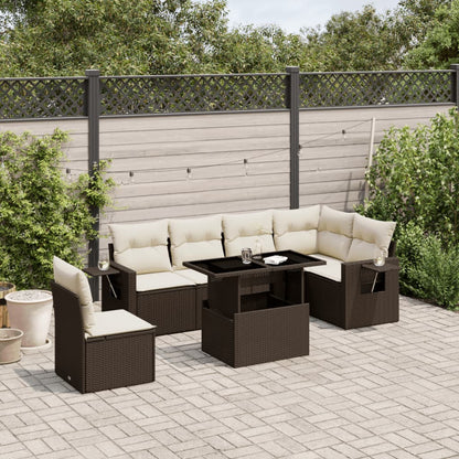 Set Divani da Giardino 7 pz con Cuscini Marrone in Polyrattan | homemem39