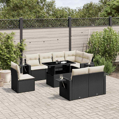 Set Divani da Giardino 9 pz con Cuscini Nero in Polyrattan - homemem39