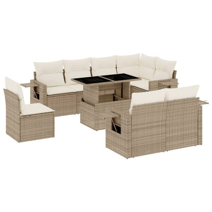 Set Divano da Giardino 9 pz con Cuscini Beige in Polyrattan | homemem39