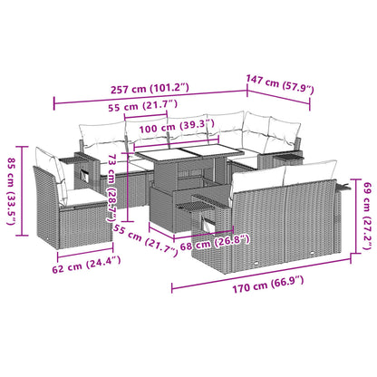 Set Divano da Giardino 9 pz con Cuscini Beige in Polyrattan | homemem39