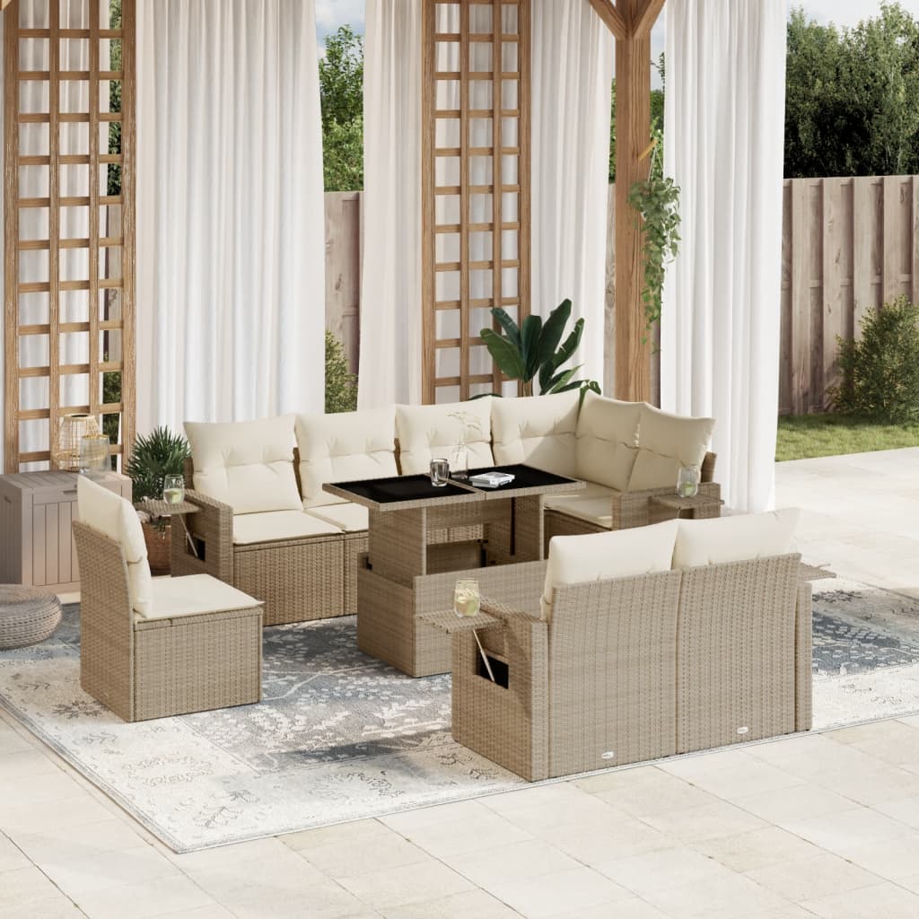 Set Divano da Giardino 9 pz con Cuscini Beige in Polyrattan - homemem39