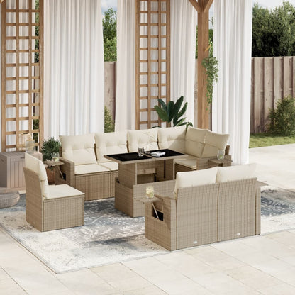 Set Divano da Giardino 9 pz con Cuscini Beige in Polyrattan - homemem39