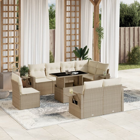 Set Divano da Giardino 9 pz con Cuscini Beige in Polyrattan - homemem39