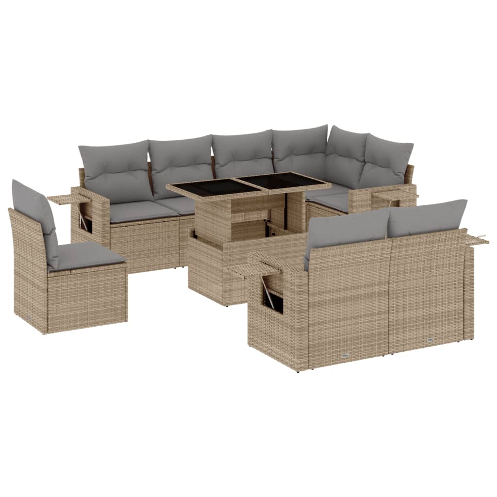 Set Divano da Giardino 9 pz con Cuscini Beige in Polyrattan - homemem39