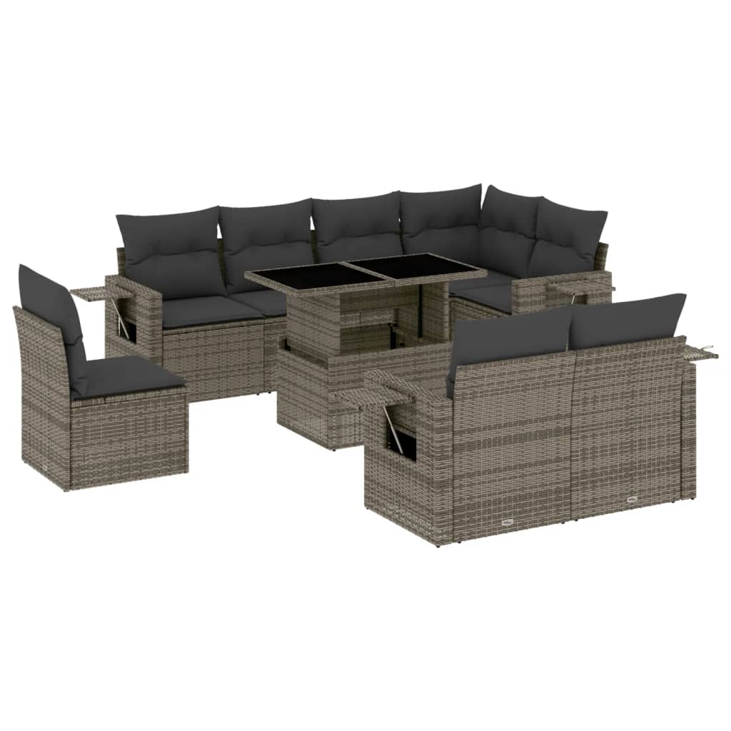 Set Divano da Giardino 9 pz con Cuscini Grigio in Polyrattan - homemem39