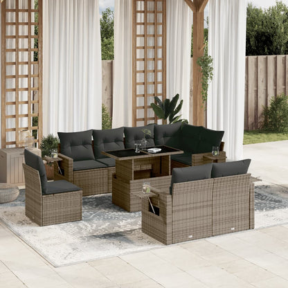 Set Divano da Giardino 9 pz con Cuscini Grigio in Polyrattan - homemem39