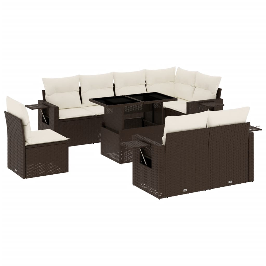 Set Divani da Giardino 9pz con Cuscini Marrone in Polyrattan - homemem39