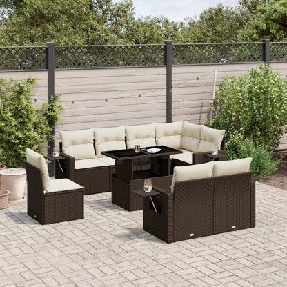 Set Divani da Giardino 9pz con Cuscini Marrone in Polyrattan - homemem39