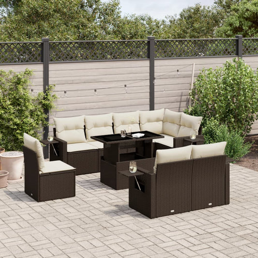 Set Divani da Giardino 9pz con Cuscini Marrone in Polyrattan - homemem39