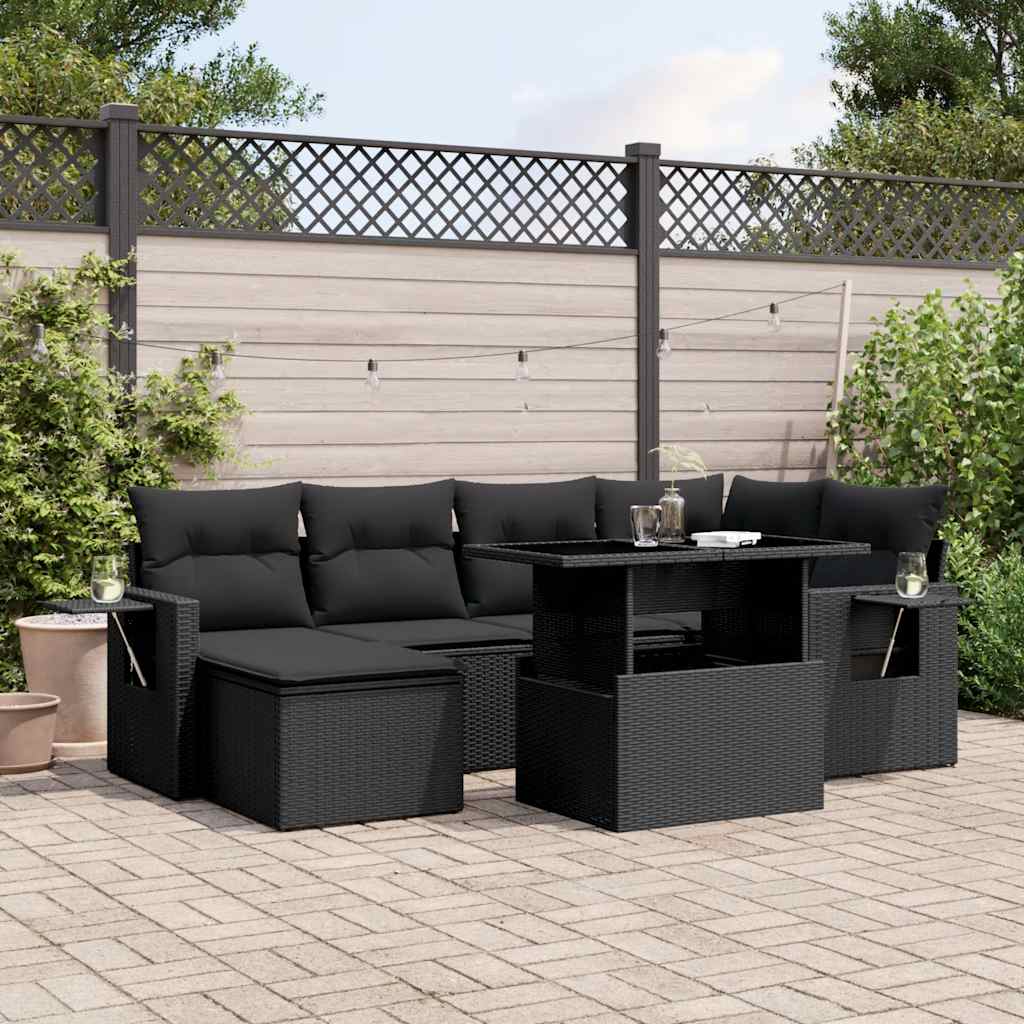 Set Divani da Giardino con Cuscini 7pz Nero Polyrattan | homemem39