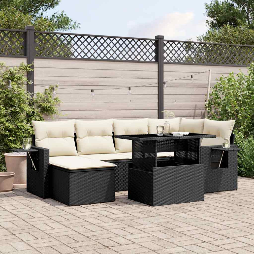 Set Divani da Giardino con Cuscini 7pz Nero Polyrattan - homemem39