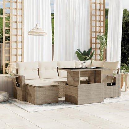 Set Divani da Giardino 7 pz con Cuscini Beige in Polyrattan - homemem39