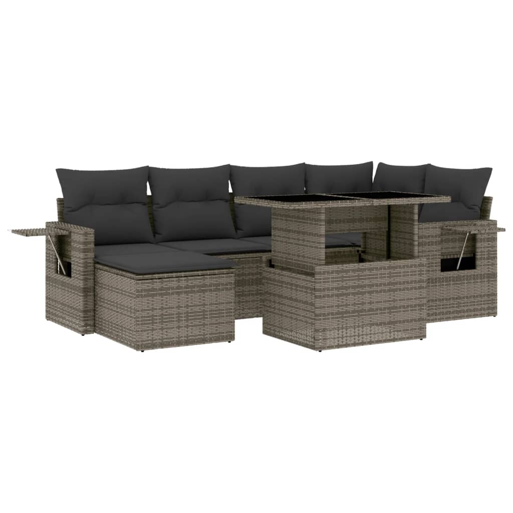 Set Divani da Giardino 7 pz con Cuscini Grigio in Polyrattan - homemem39