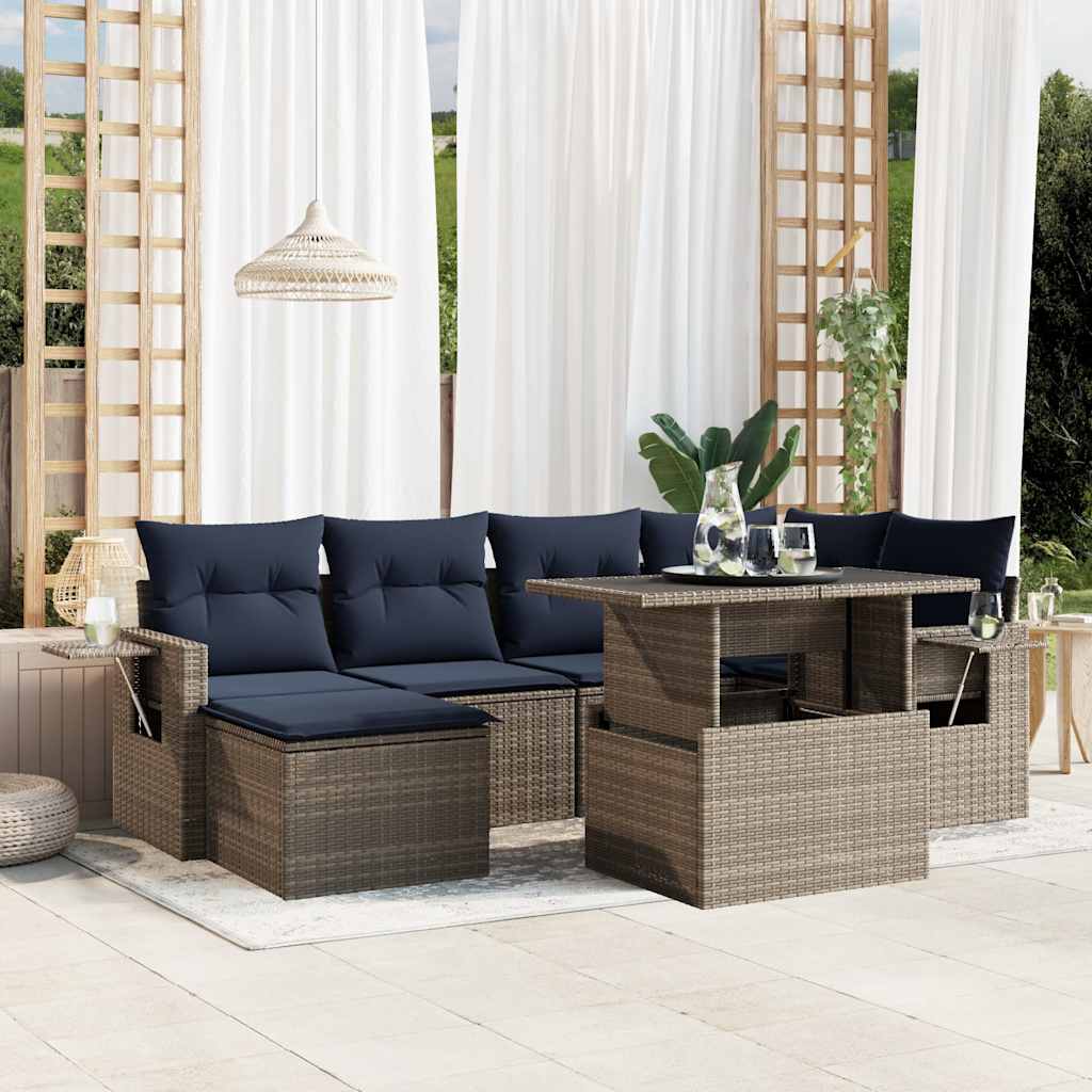 Set Divani da Giardino 7 pz con Cuscini Grigio in Polyrattan | homemem39