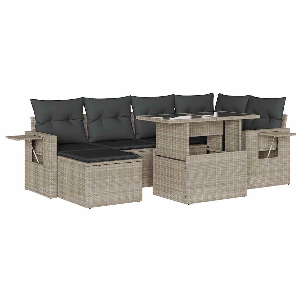 Set Divani da Giardino 7pz con Cuscini Grigio Chiaro Polyrattan - homemem39