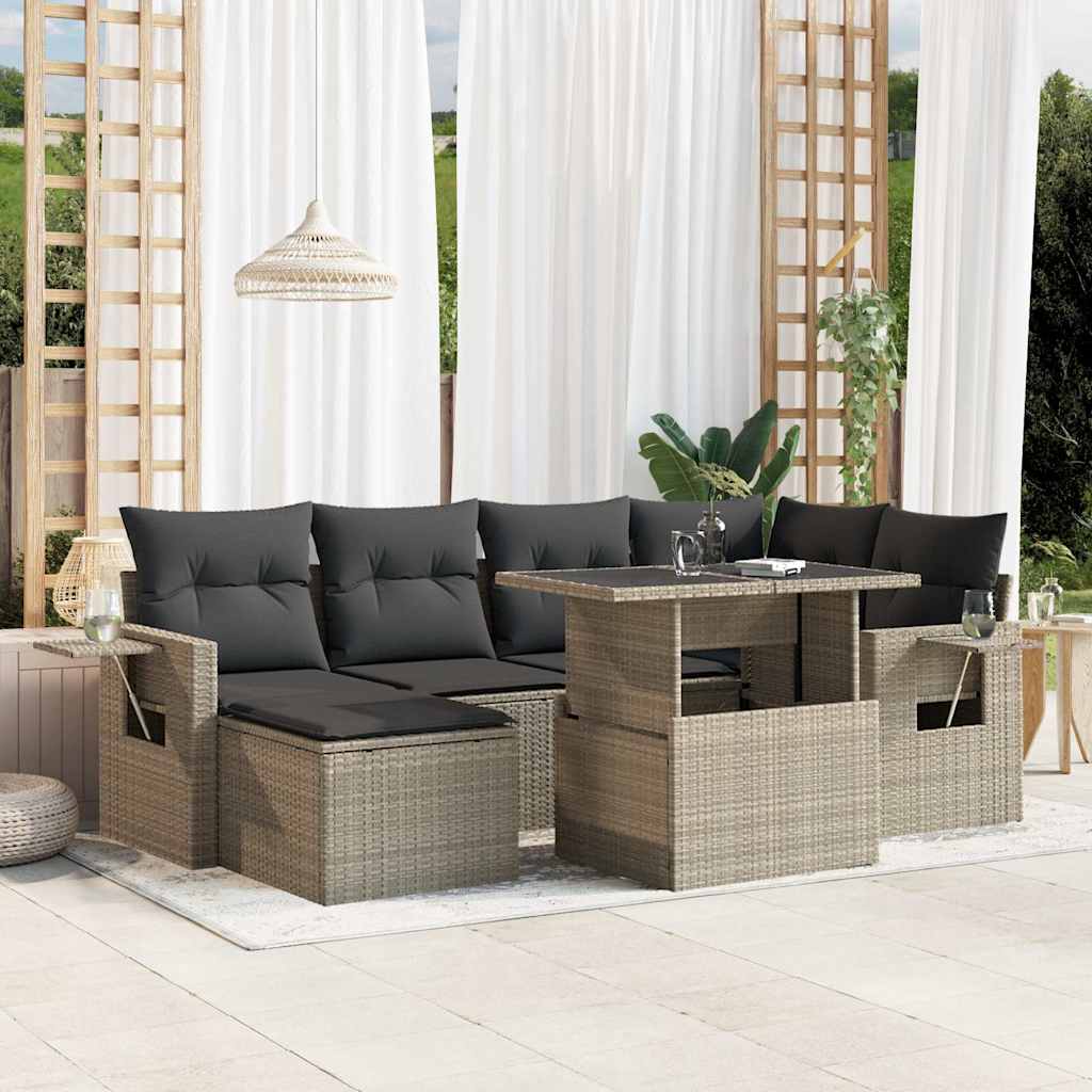 Set Divani da Giardino 7pz con Cuscini Grigio Chiaro Polyrattan - homemem39