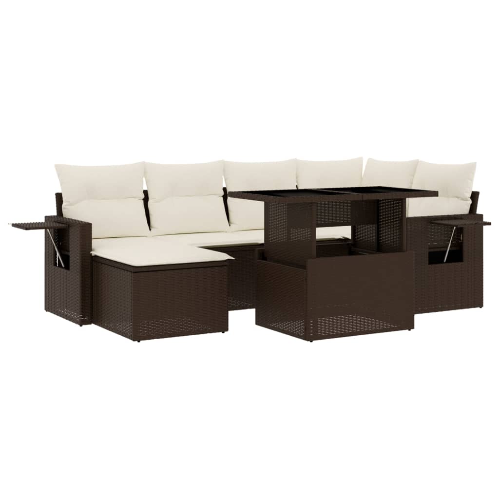 Set Divani da Giardino 7 pz con Cuscini Marrone in Polyrattan - homemem39