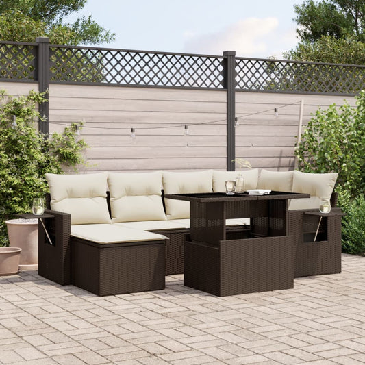Set Divani da Giardino 7 pz con Cuscini Marrone in Polyrattan - homemem39