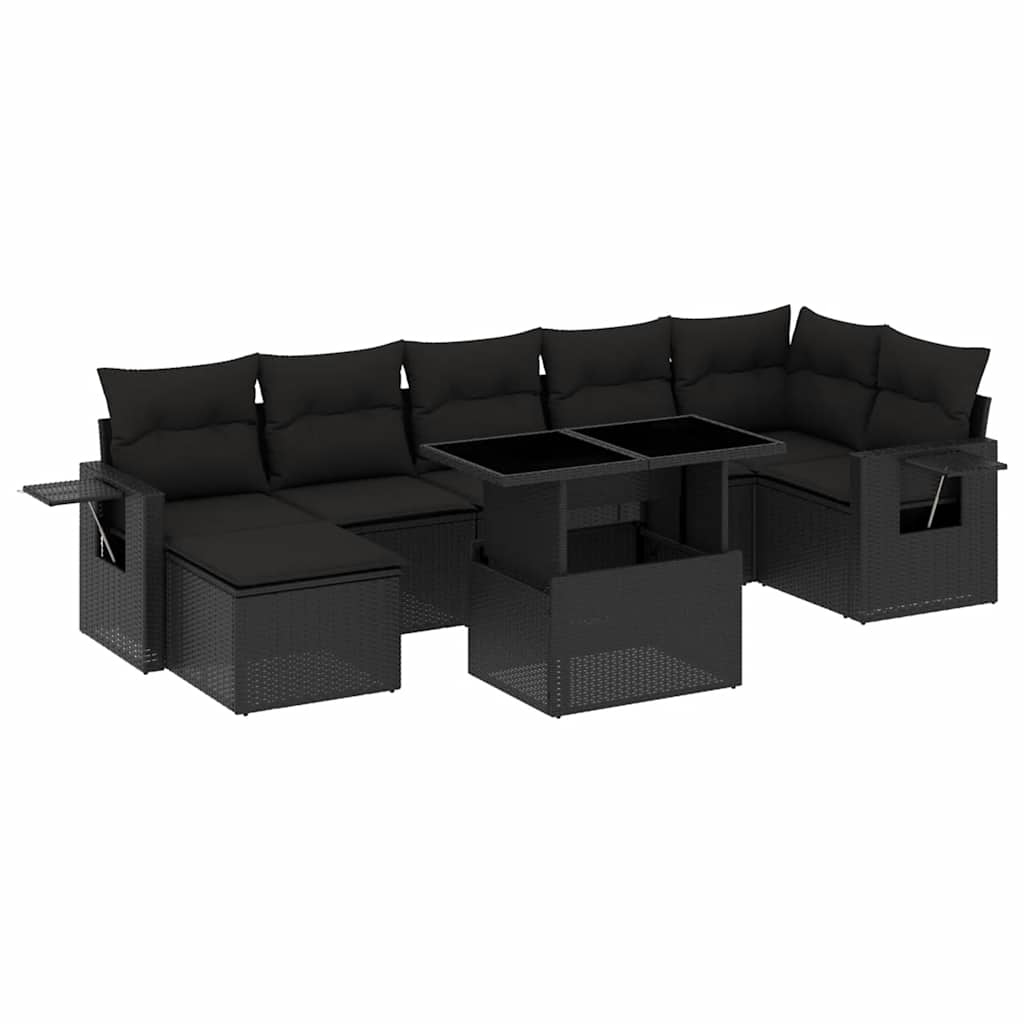 Set Divani da Giardino con Cuscini 8 pz Nero in Polyrattan | homemem39