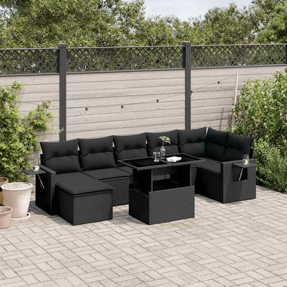 Set Divani da Giardino con Cuscini 8 pz Nero in Polyrattan | homemem39