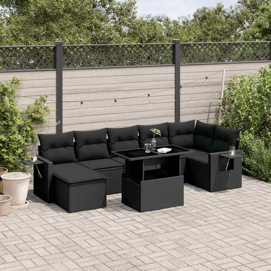 Set Divani da Giardino con Cuscini 8 pz Nero in Polyrattan - homemem39