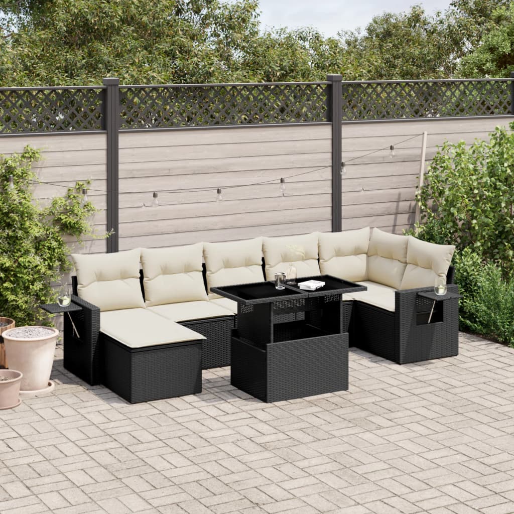 Set Divani da Giardino con Cuscini 8 pz Nero in Polyrattan | homemem39