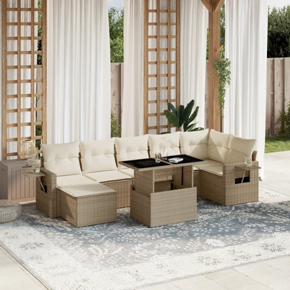 Set Divano da Giardino 8 pz con Cuscini Beige in Polyrattan - homemem39