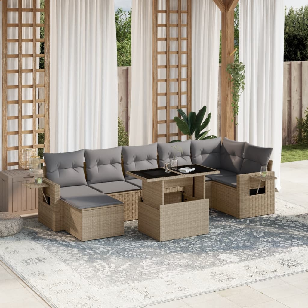 Set Divano da Giardino 8 pz con Cuscini Beige in Polyrattan | homemem39