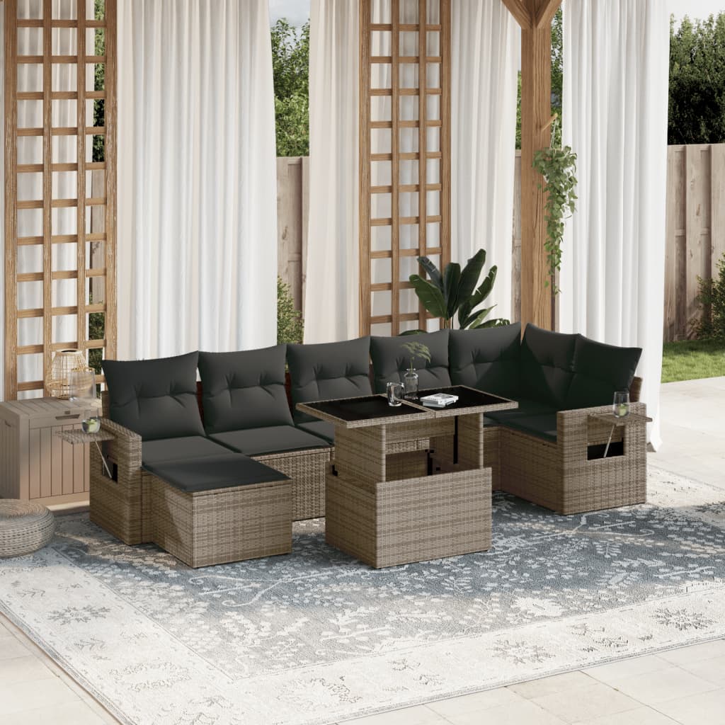 Set Divano da Giardino 8 pz con Cuscini Grigio in Polyrattan | homemem39