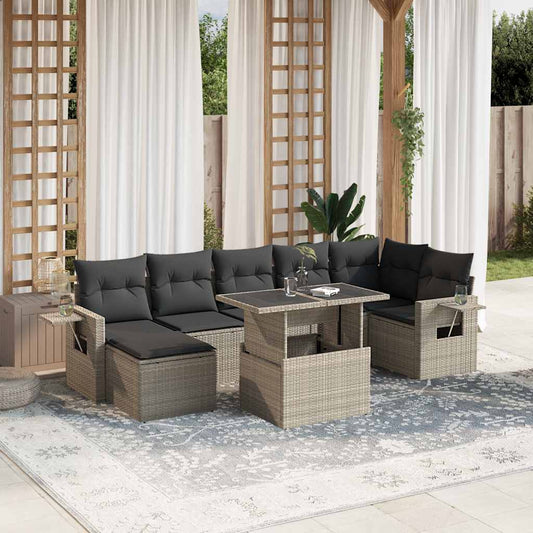Set Divano da Giardino 8pz con Cuscini Grigio Chiaro Polyrattan - homemem39