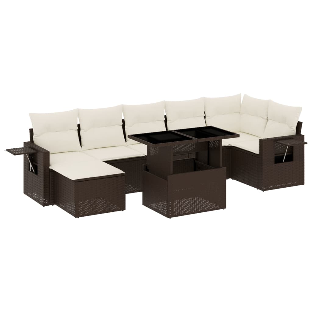Set Divani da Giardino 8 pz con Cuscini Marrone in Polyrattan - homemem39