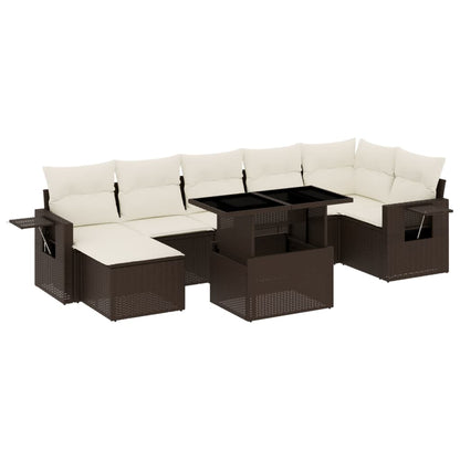 Set Divani da Giardino 8 pz con Cuscini Marrone in Polyrattan - homemem39